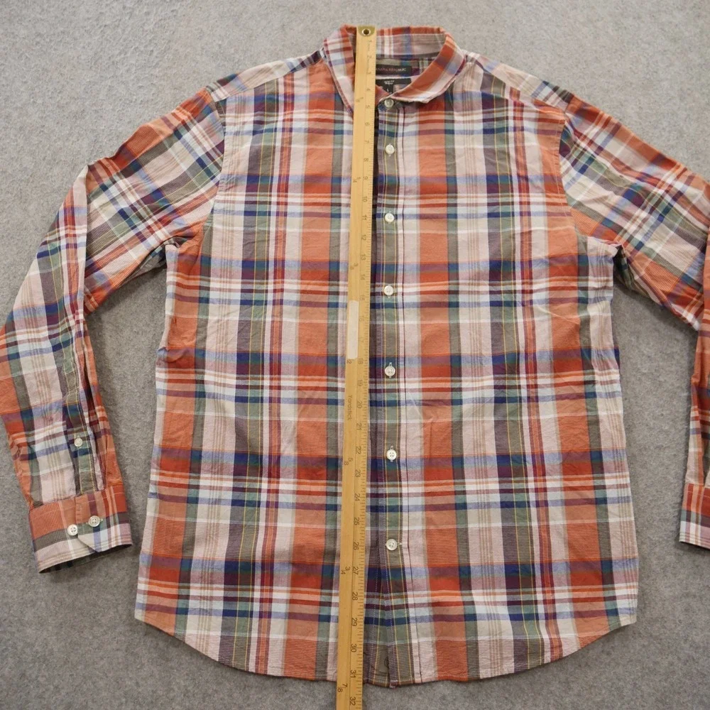 Banana Republic Shirt Mens Large Orange Blue Plaid Slim Fit Long Sleeve